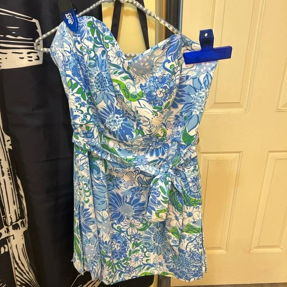 Lilly Pulitzer Strapless Dress in Blue and Green Floral - Picture 1 of 4